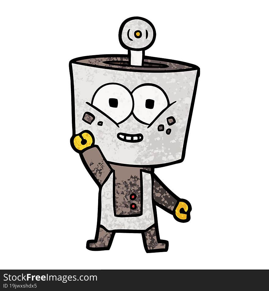 happy cartoon robot waving hello. happy cartoon robot waving hello