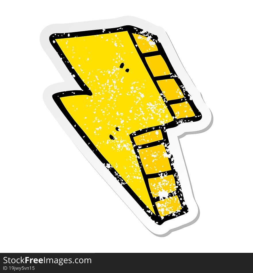 distressed sticker of a cartoon lightning bolt