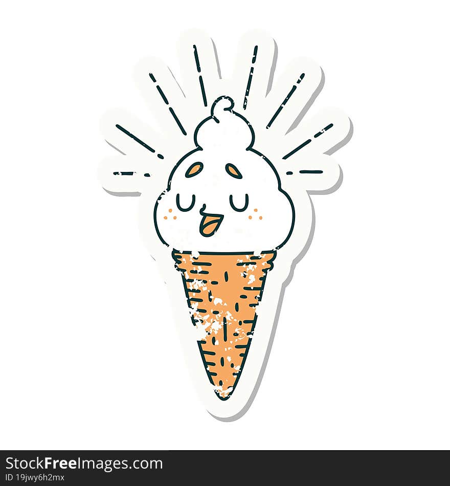 grunge sticker of tattoo style ice cream character