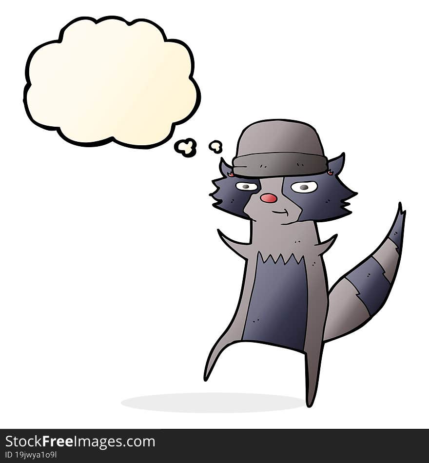 cartoon raccoon with thought bubble