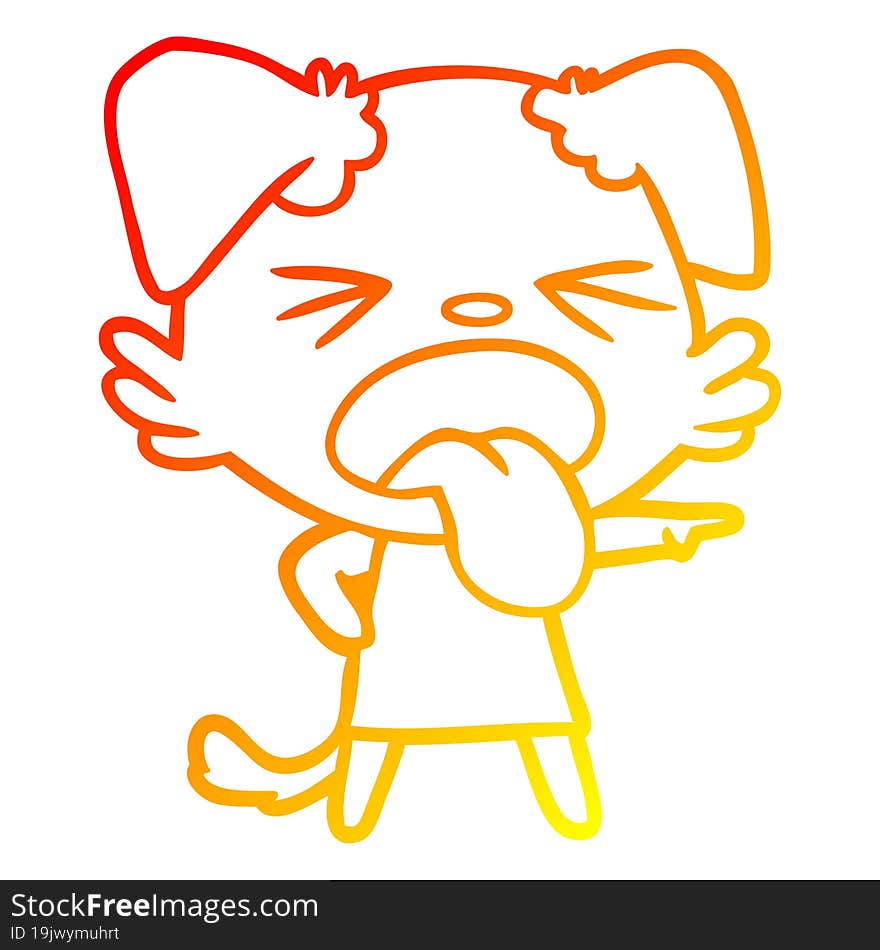 warm gradient line drawing of a cartoon disgusted dog