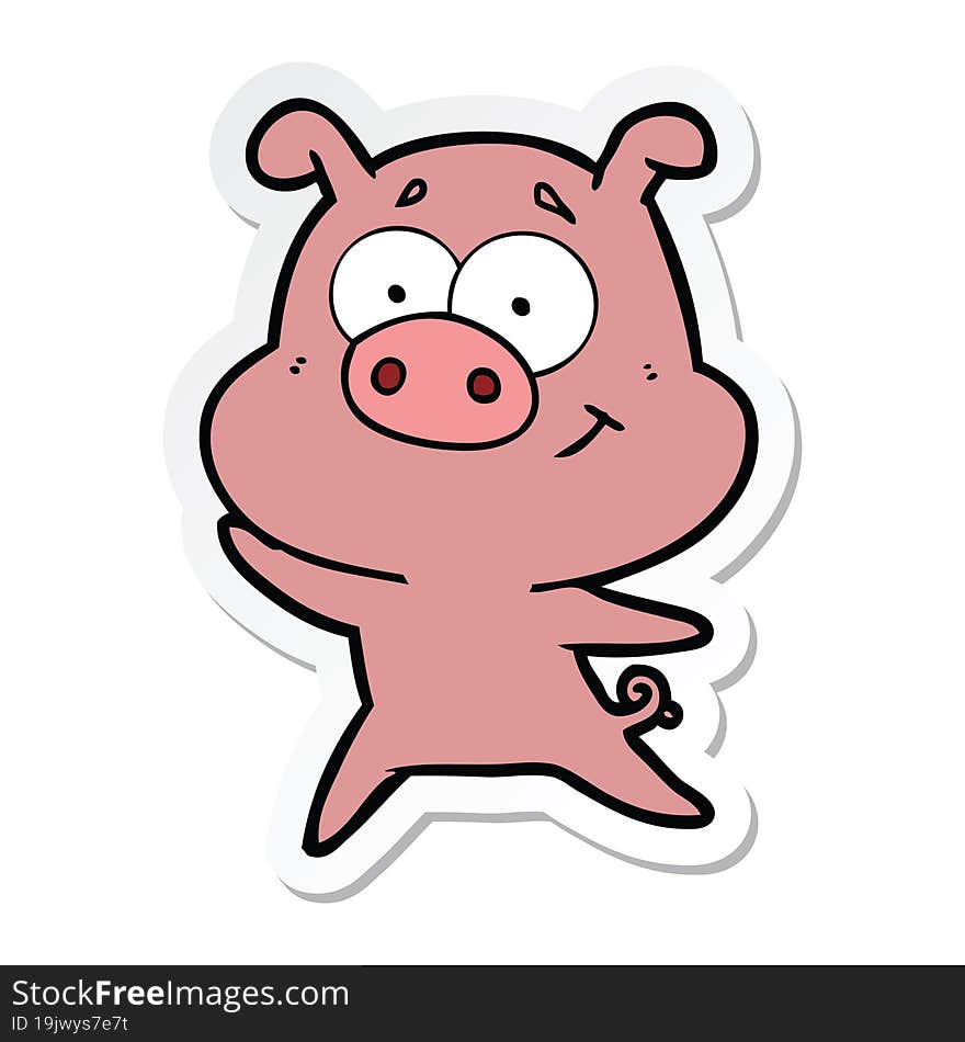 sticker of a happy cartoon pig