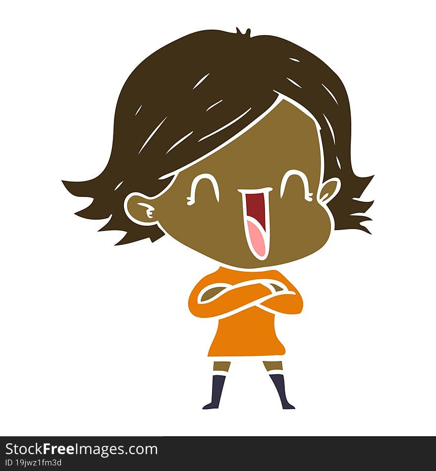 flat color style cartoon laughing woman