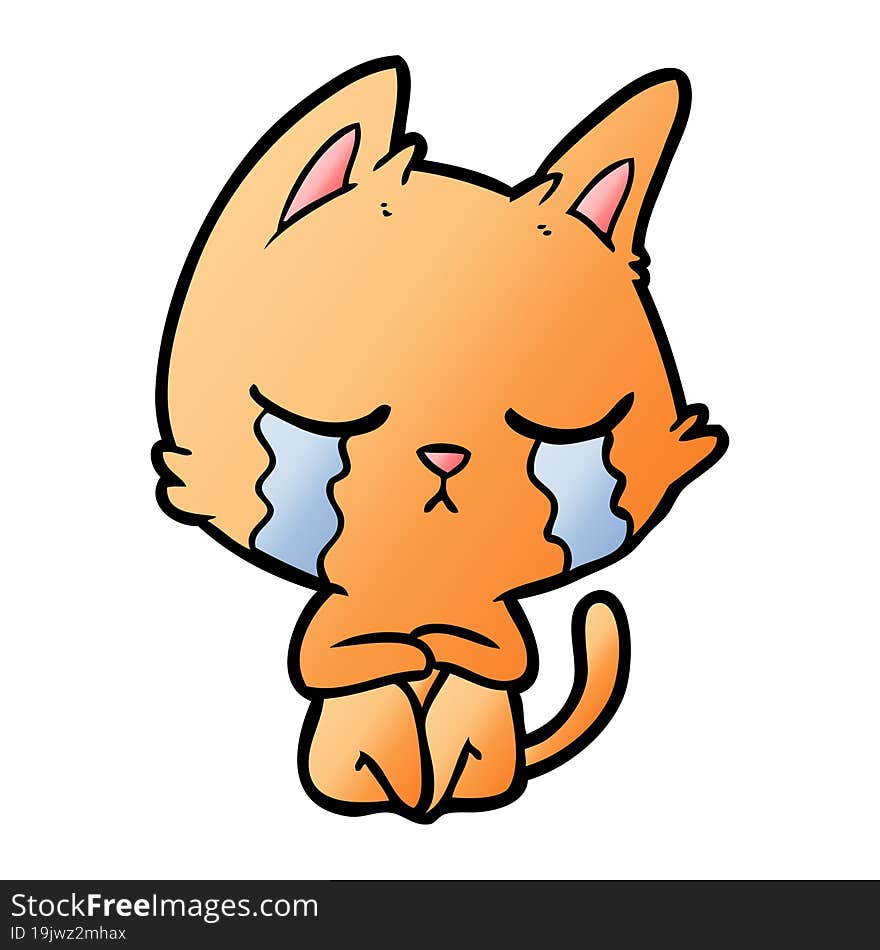 crying cartoon cat sitting. crying cartoon cat sitting