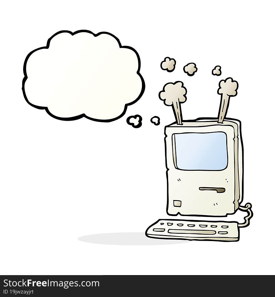 Cartoon Old Computer With Thought Bubble