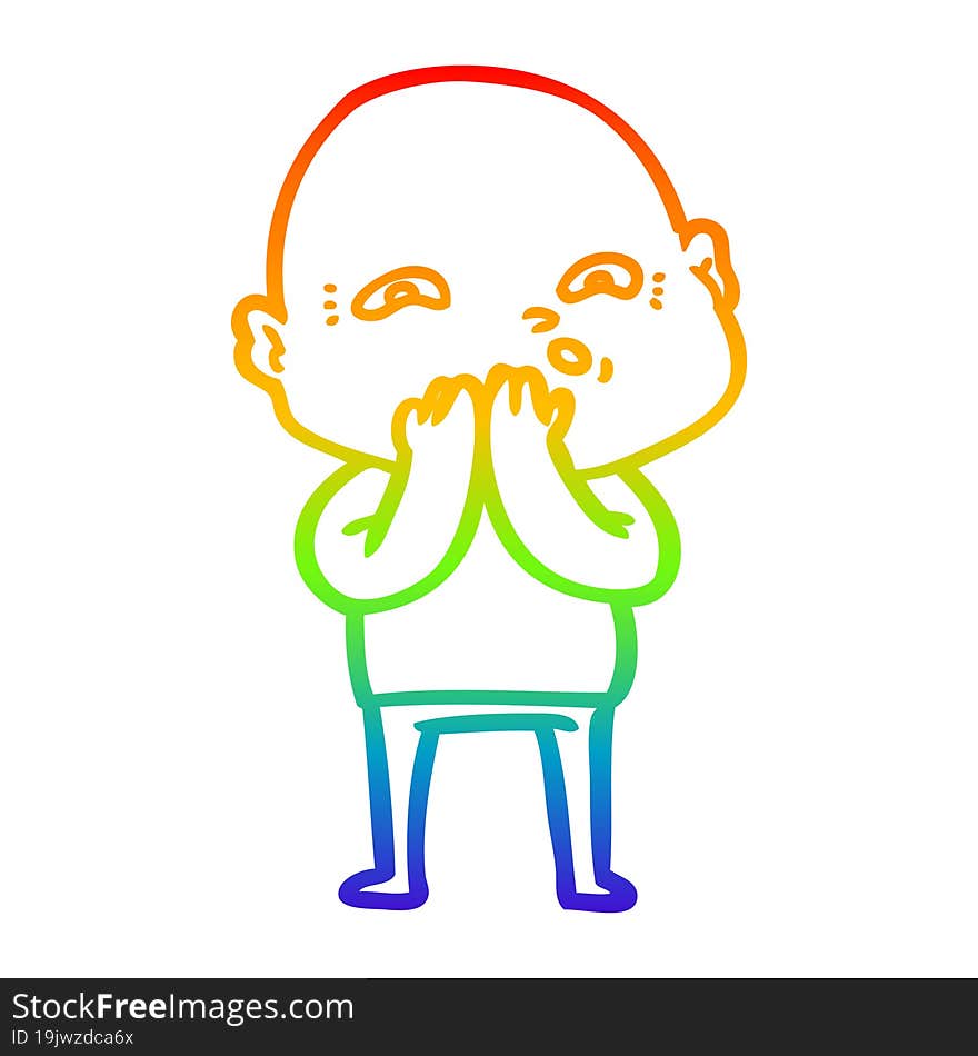 rainbow gradient line drawing of a cartoon nervous man