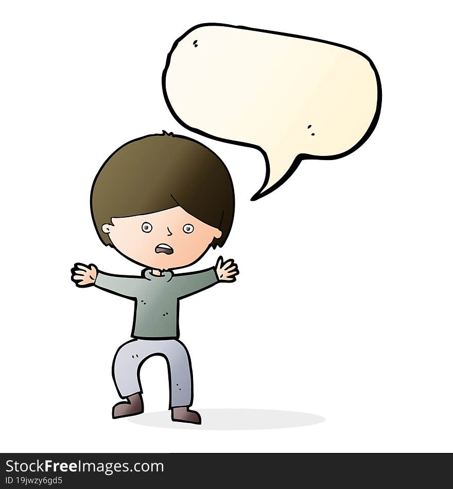 cartoon boy panicking  with speech bubble