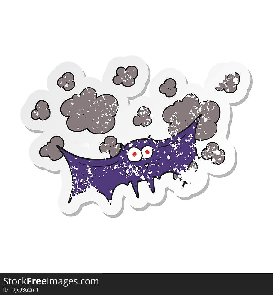 retro distressed sticker of a cartoon vampire bat