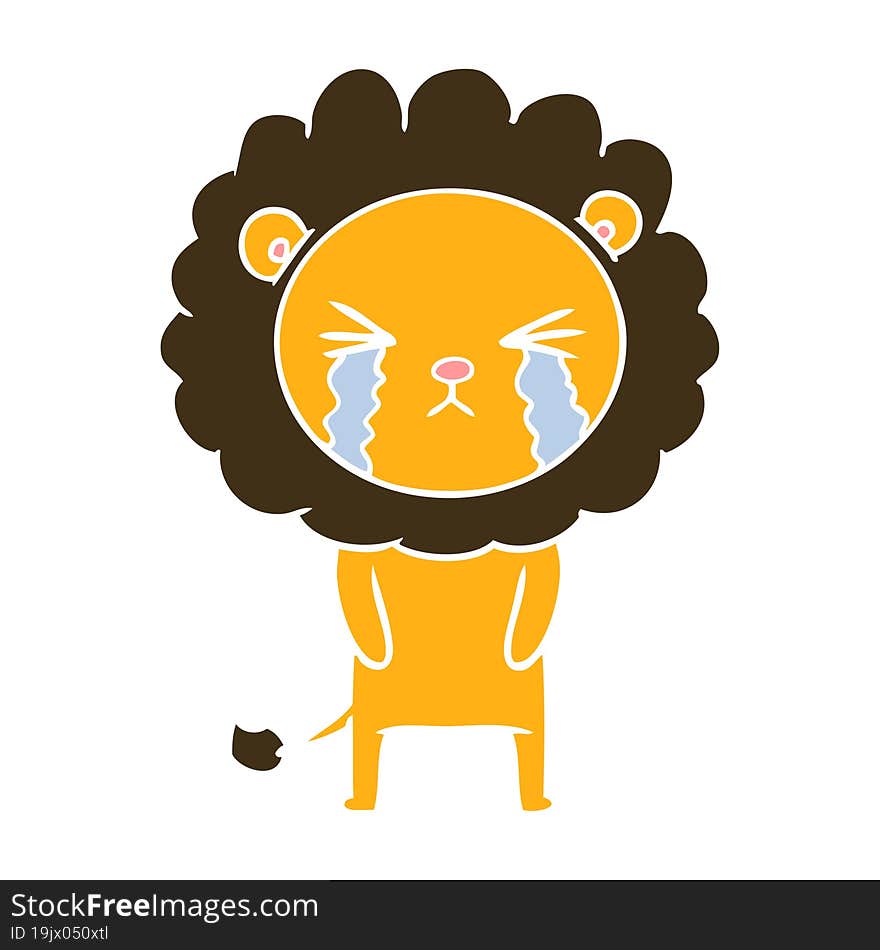 flat color style cartoon crying lion