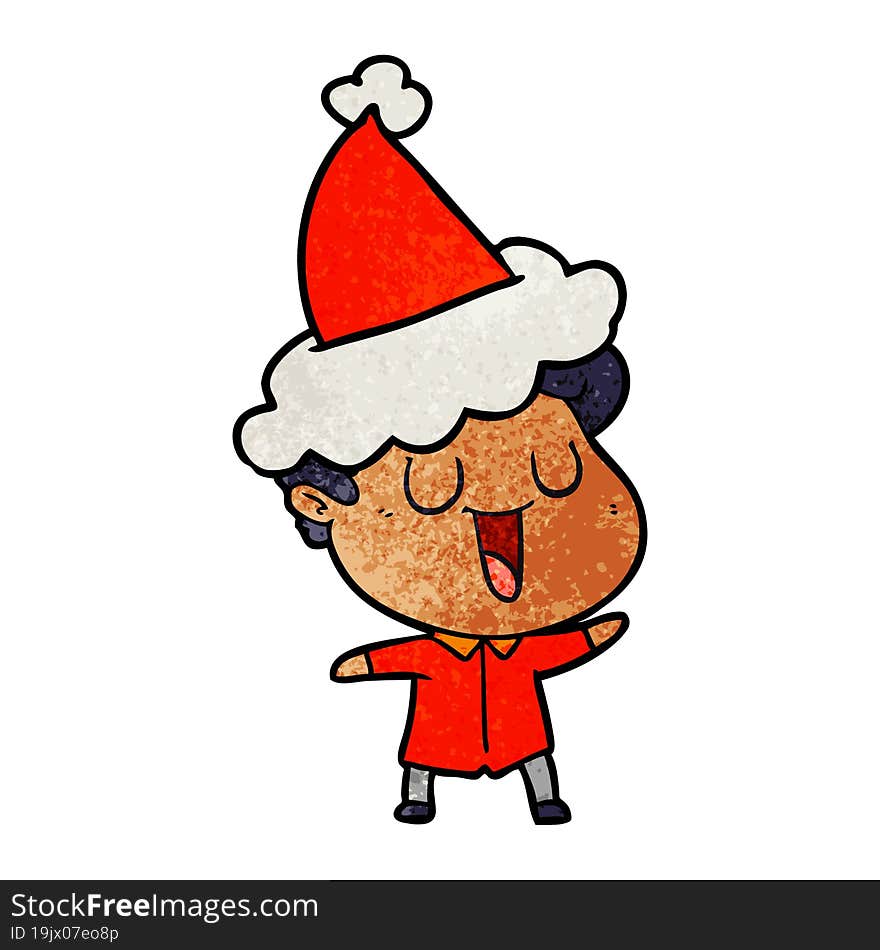 laughing hand drawn textured cartoon of a man wearing santa hat. laughing hand drawn textured cartoon of a man wearing santa hat