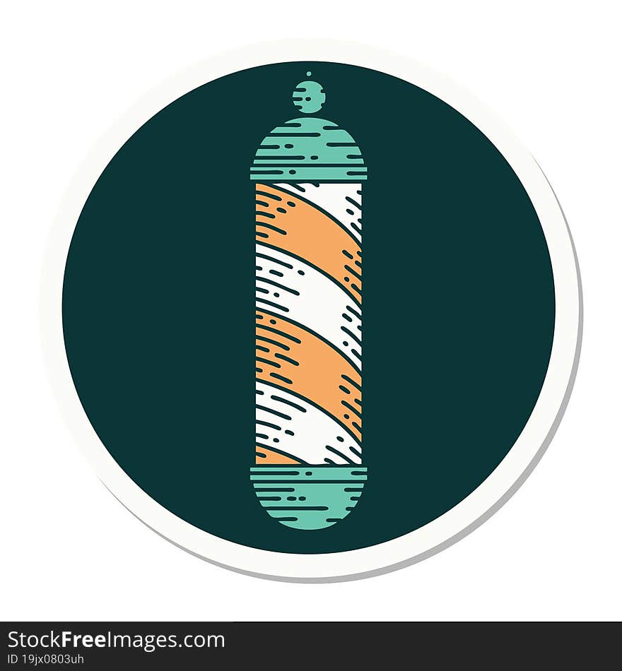 sticker of tattoo in traditional style of a barbers pole. sticker of tattoo in traditional style of a barbers pole