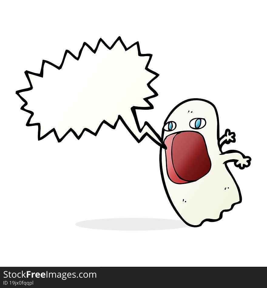 funny cartoon ghost with speech bubble