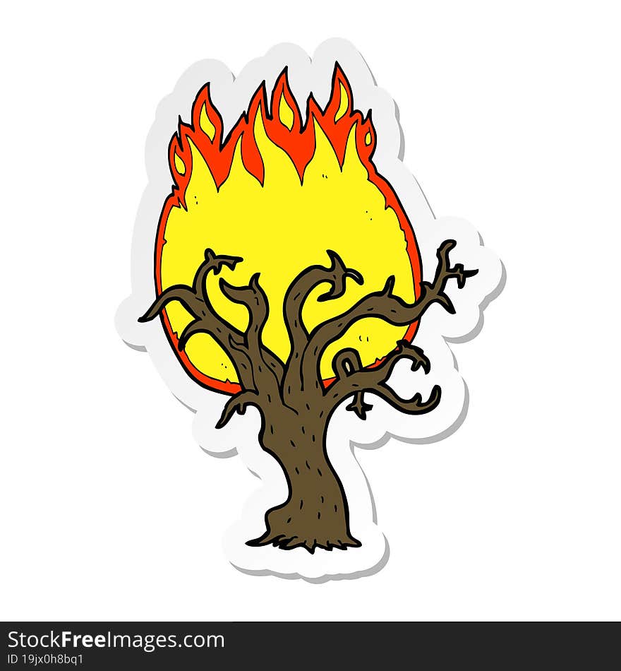 sticker of a cartoon winter tree on fire