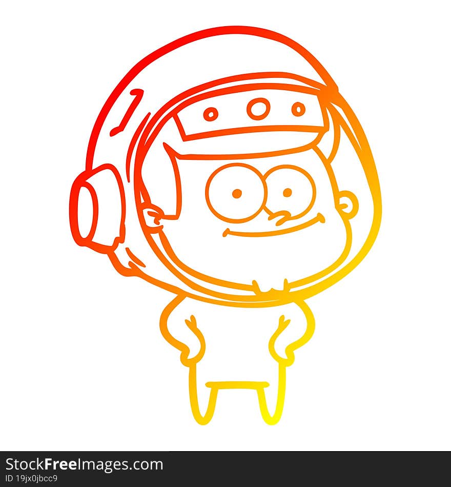 warm gradient line drawing of a happy astronaut cartoon