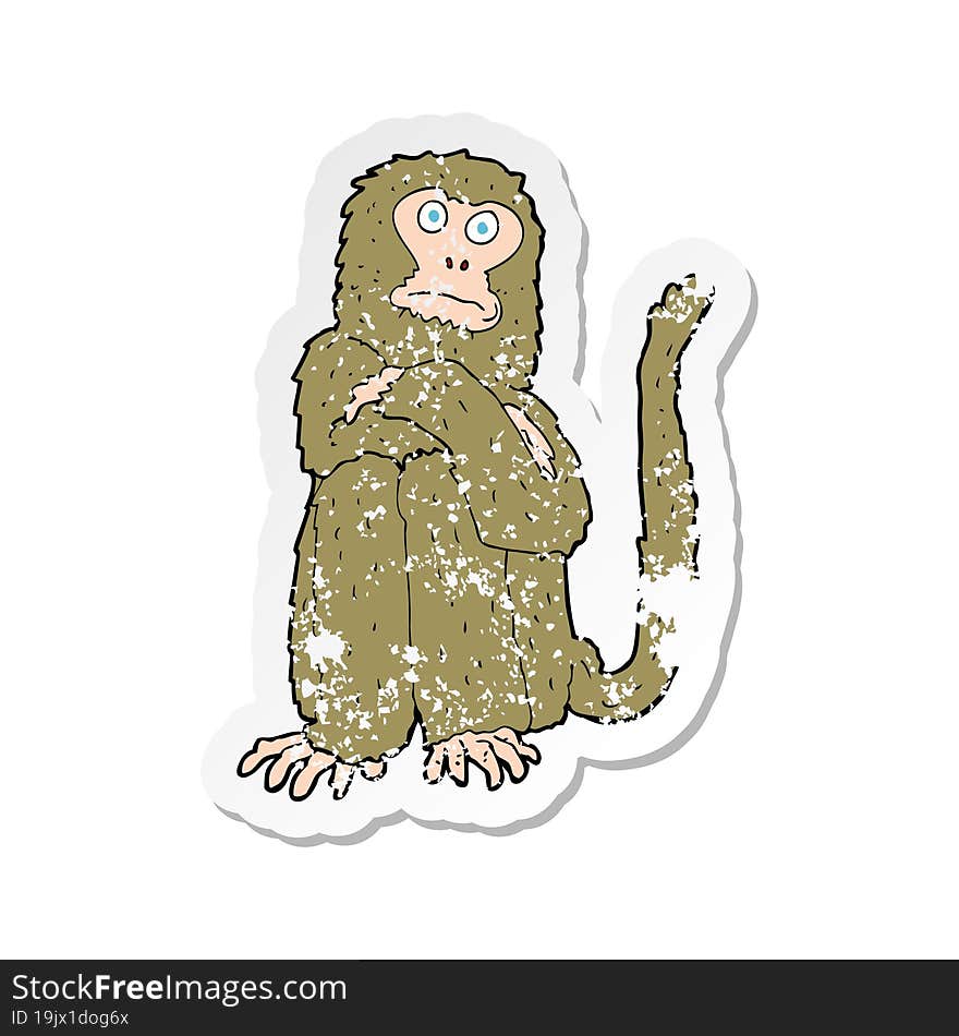 retro distressed sticker of a cartoon monkey