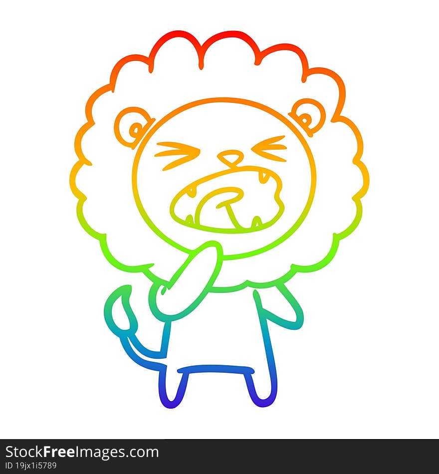 rainbow gradient line drawing cartoon angry lion