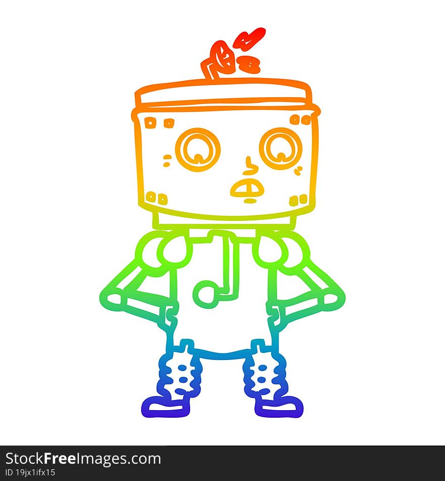 rainbow gradient line drawing cartoon robot with hands on hips