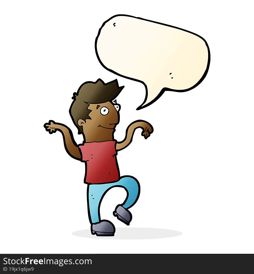 Cartoon Happy Man Doing Funny Dance With Speech Bubble