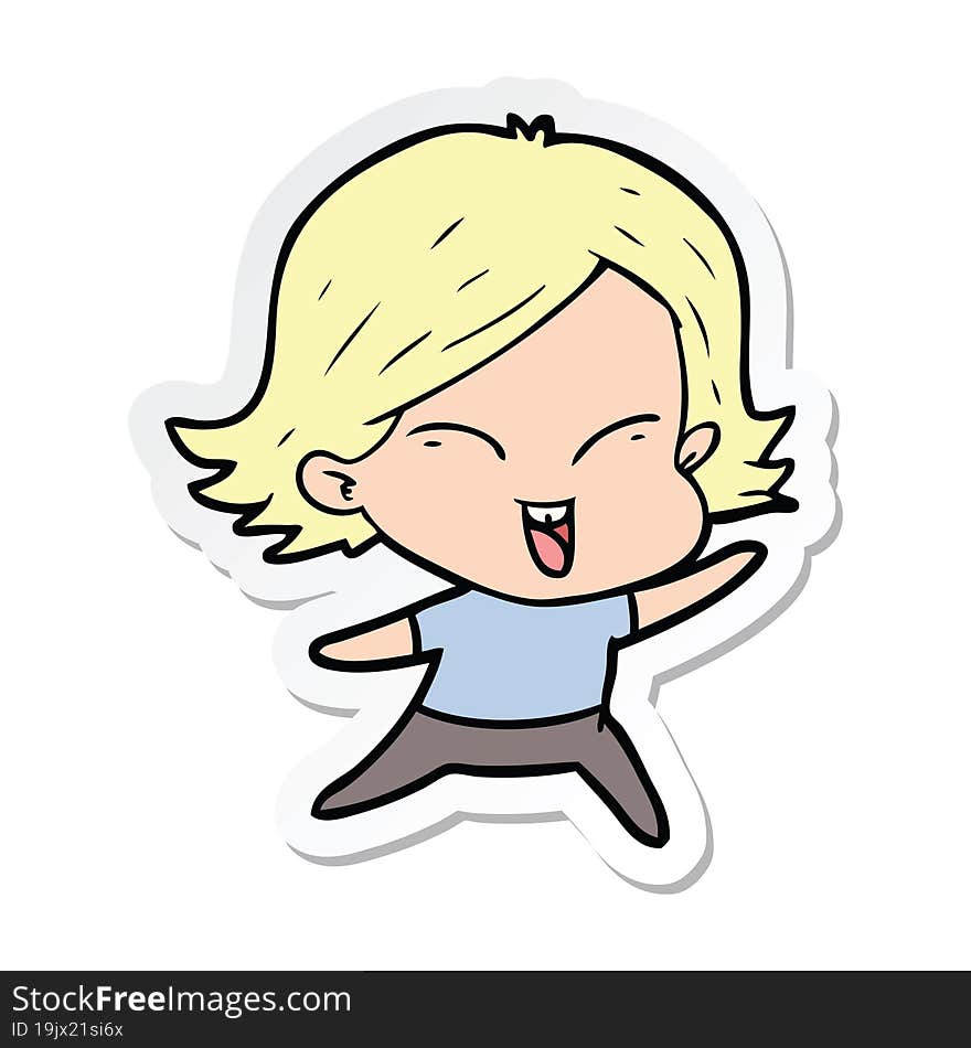 sticker of a happy cartoon girl