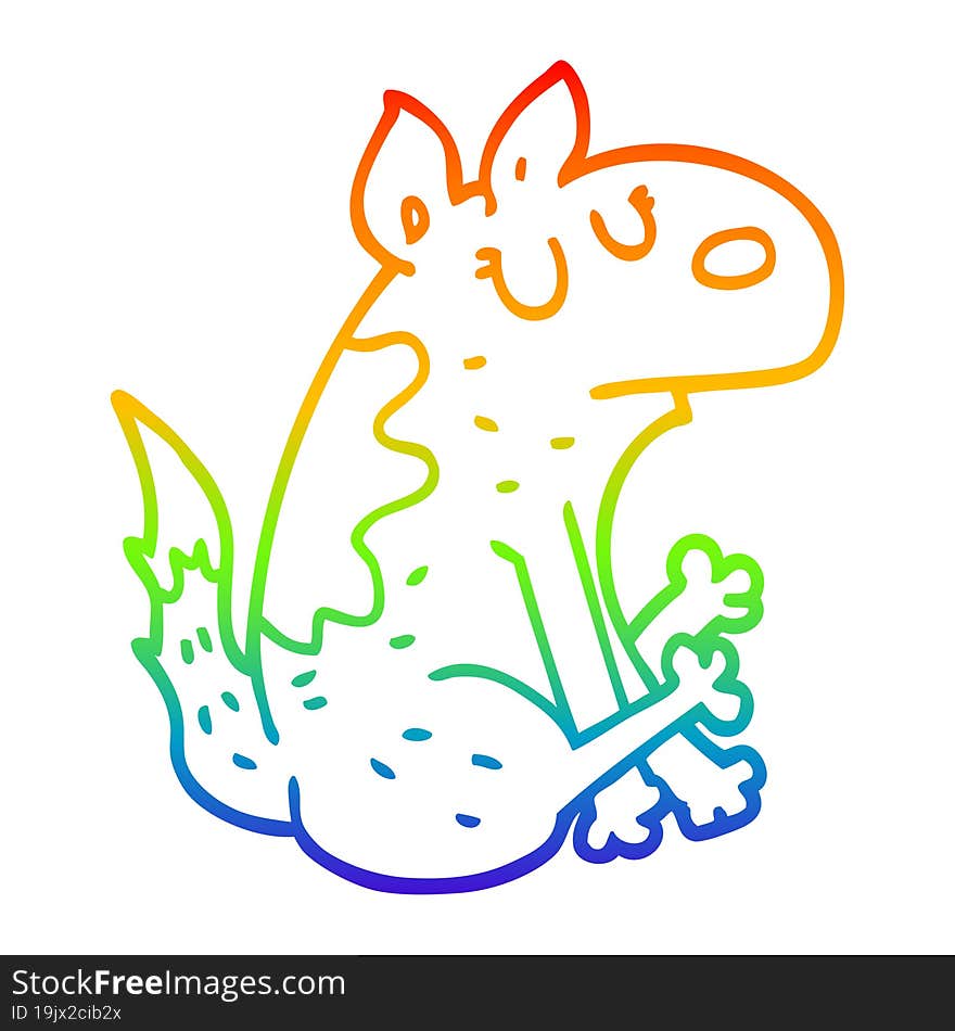 rainbow gradient line drawing of a cartoon dog sitting