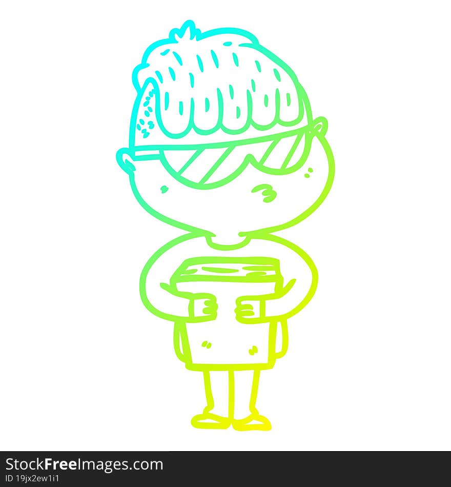 cold gradient line drawing cartoon boy wearing sunglasses