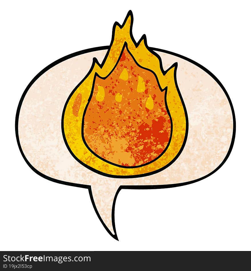 Cartoon Fire And Speech Bubble In Retro Texture Style