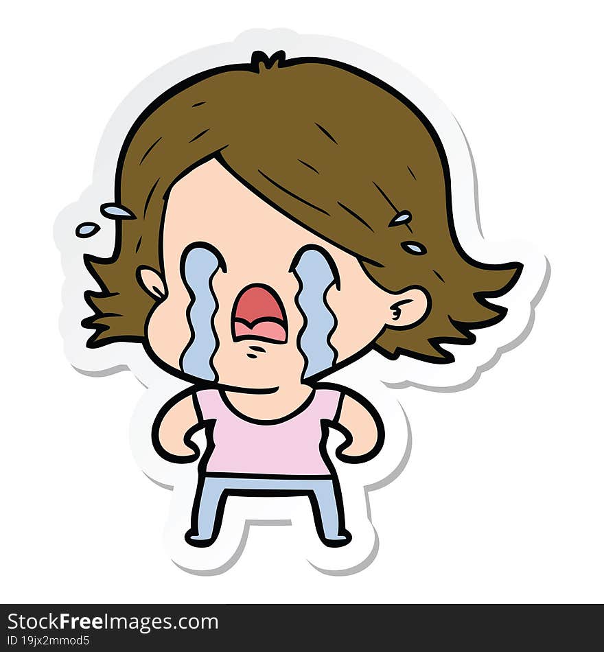 sticker of a cartoon woman crying