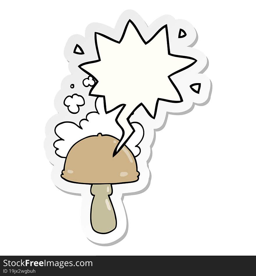 cartoon mushroom and spore cloud and speech bubble sticker