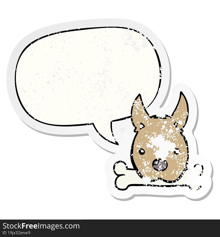 cartoon dog and bone and speech bubble distressed sticker