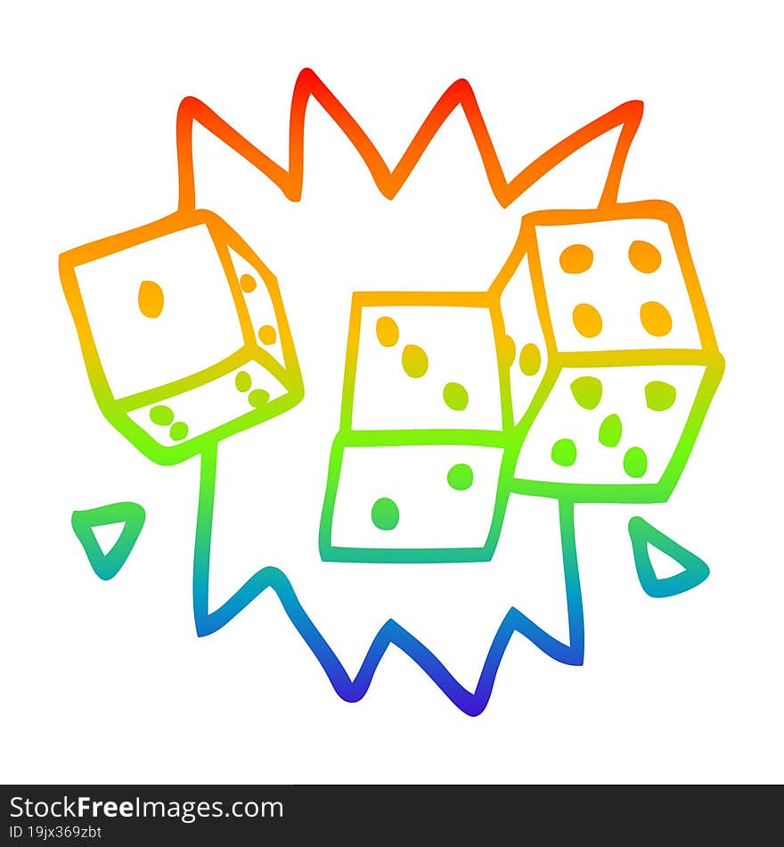 Rainbow Gradient Line Drawing Cartoon Rolling Dice