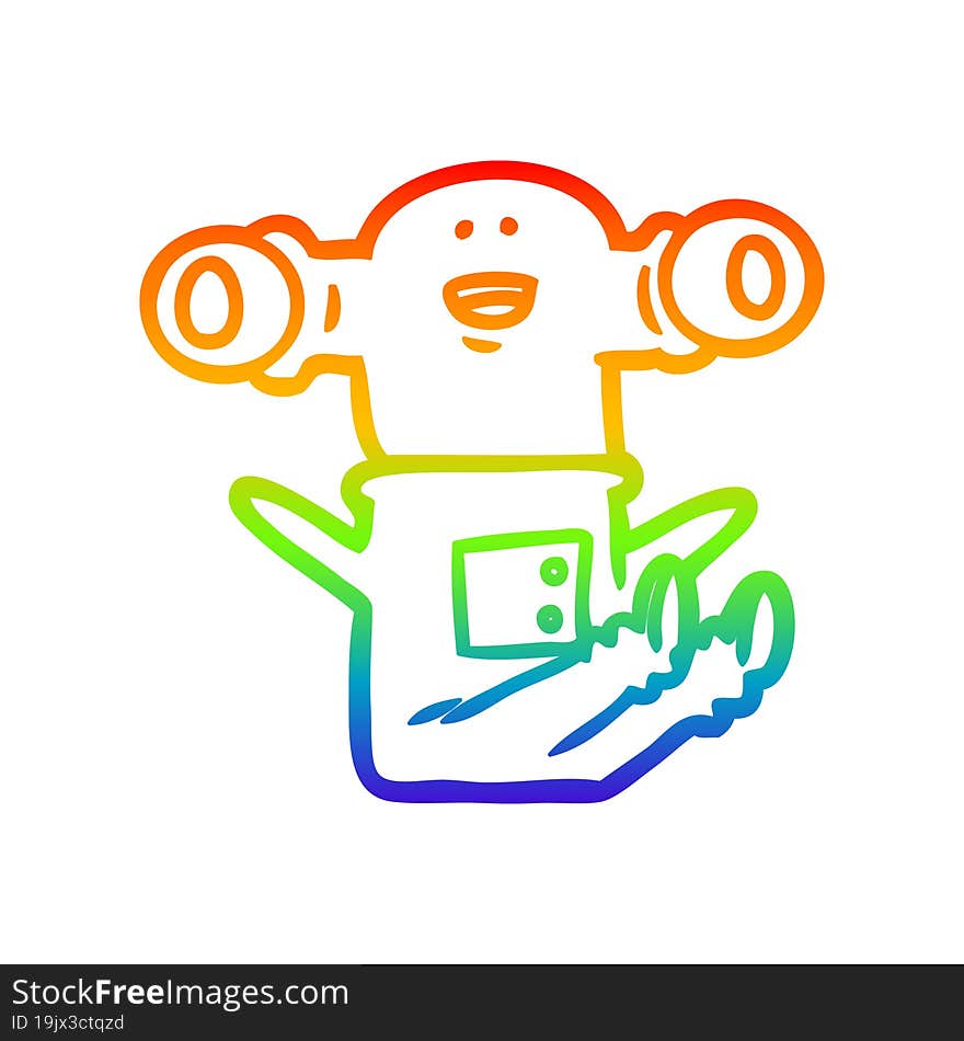 Rainbow Gradient Line Drawing Friendly Cartoon Alien Sitting Down