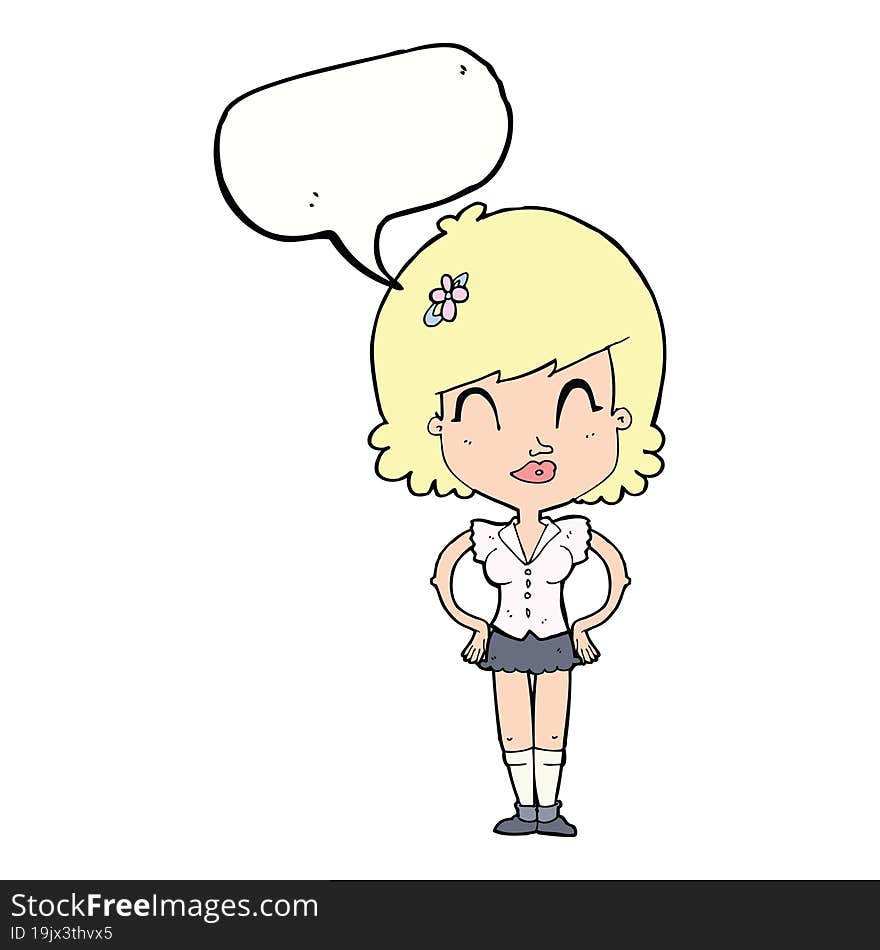 Cartoon Happy Woman With Speech Bubble