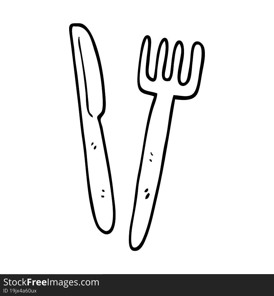 line drawing cartoon knife and fork