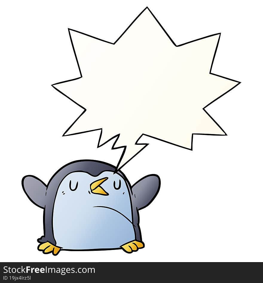 Cartoon Penguin And Speech Bubble In Smooth Gradient Style