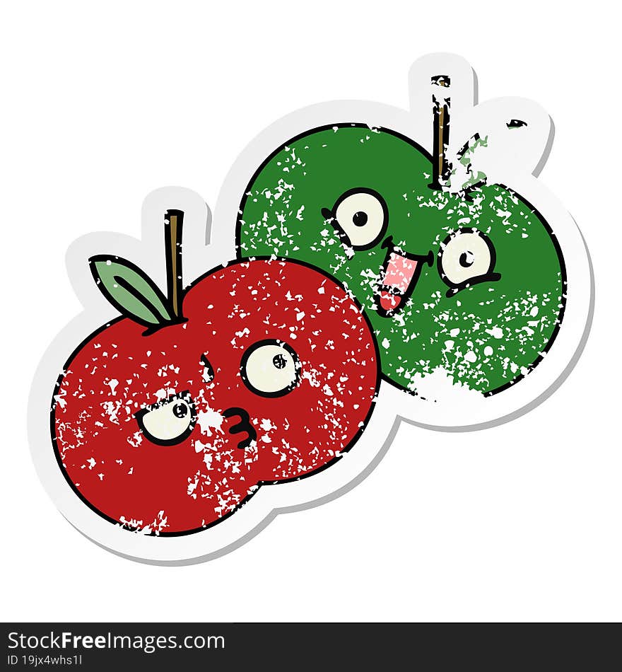 Distressed Sticker Of A Cute Cartoon Juicy Apple