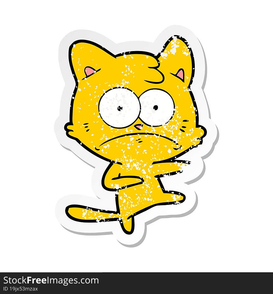 Distressed Sticker Of A Cartoon Nervous Cat