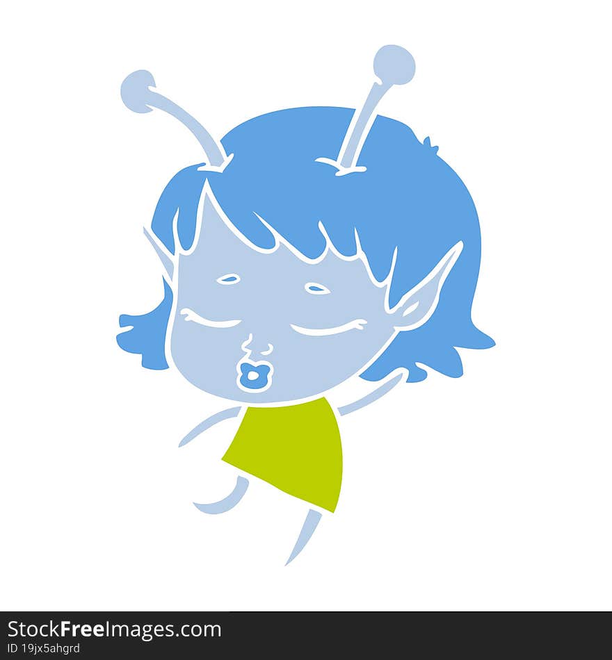 cute alien girl flat color style cartoon