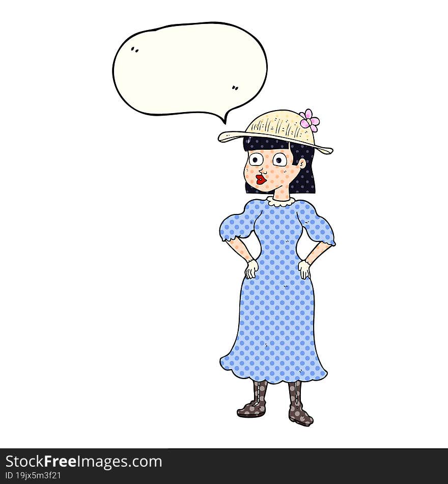 comic book speech bubble cartoon woman in sensible dress