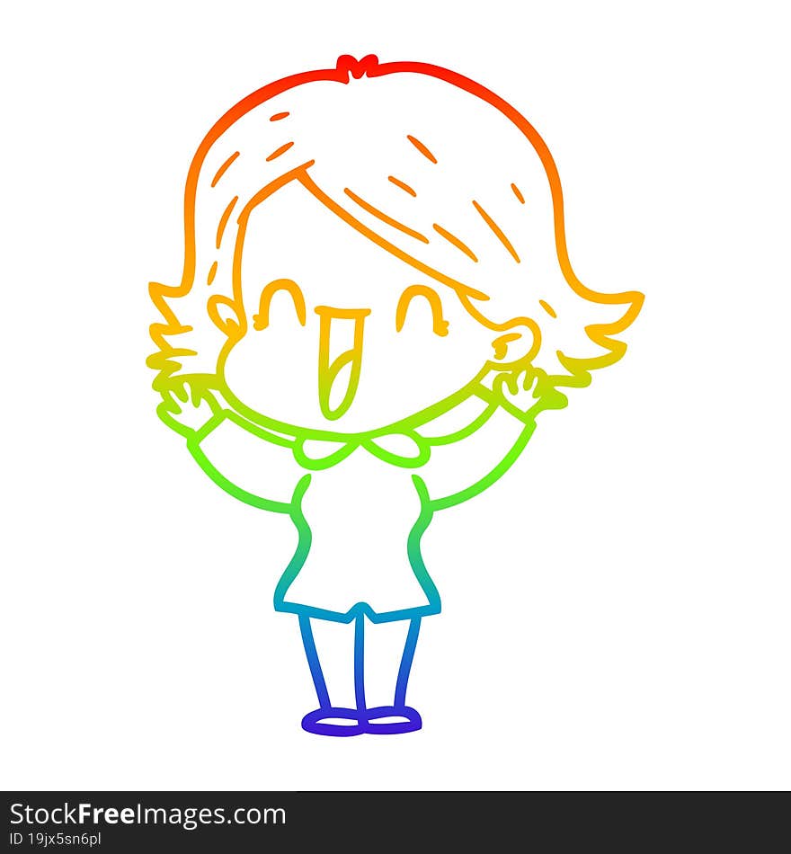 rainbow gradient line drawing cartoon happy woman