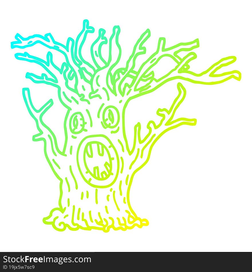 cold gradient line drawing cartoon spooky tree