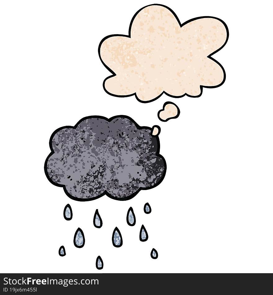 cartoon cloud raining and thought bubble in grunge texture pattern style