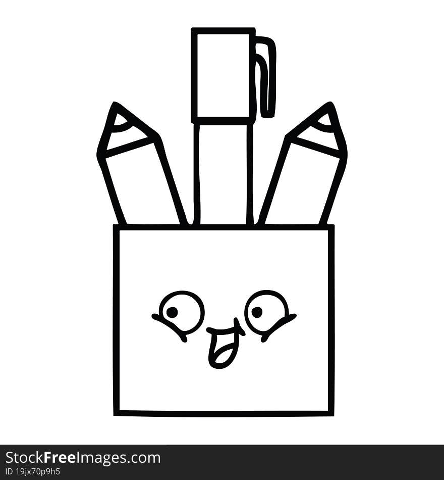 line drawing cartoon of a pencil pot