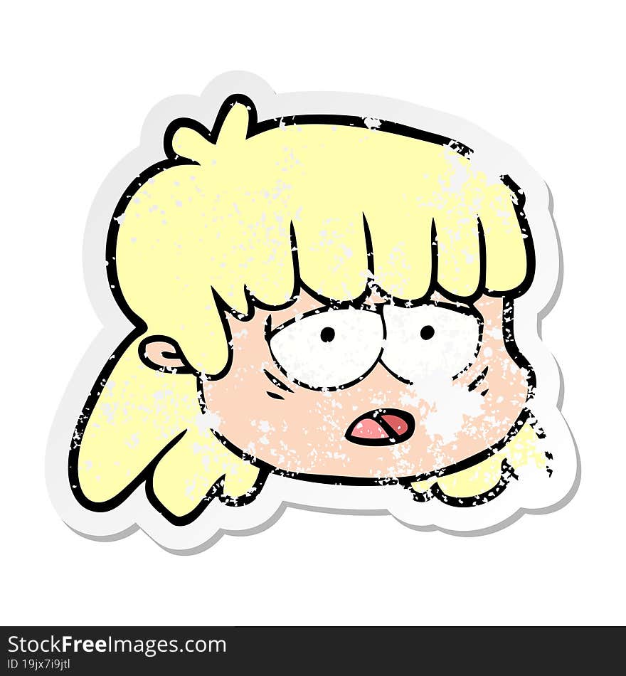 distressed sticker of a cartoon female face