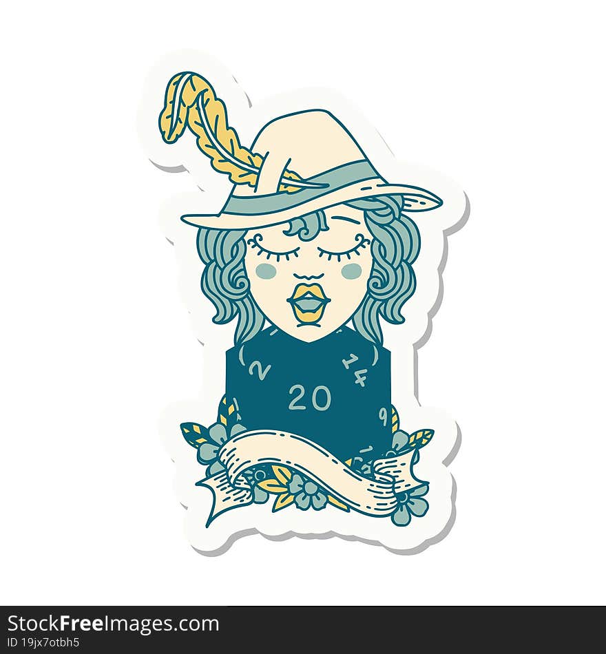 Human Bard With Natural 20 Dice Roll Sticker