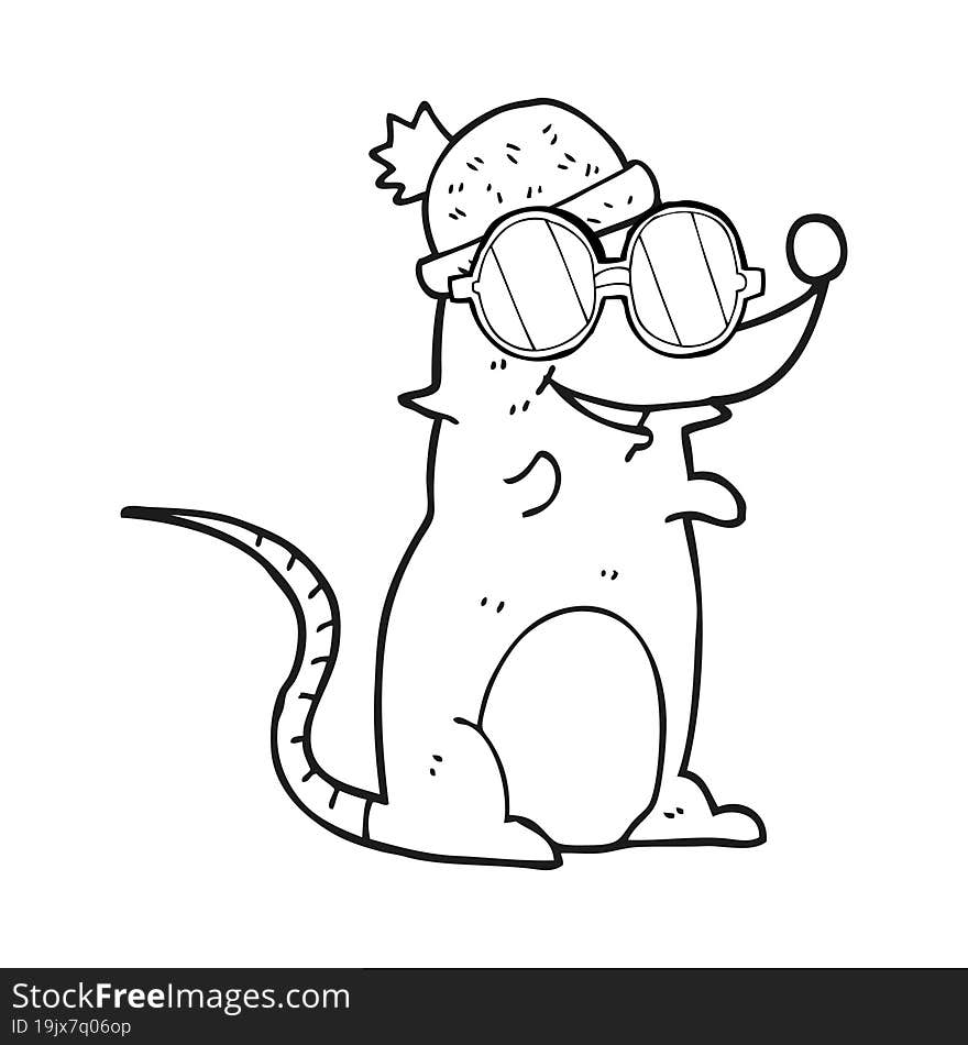 Black And White Cartoon Mouse Wearing Glasses And Hat