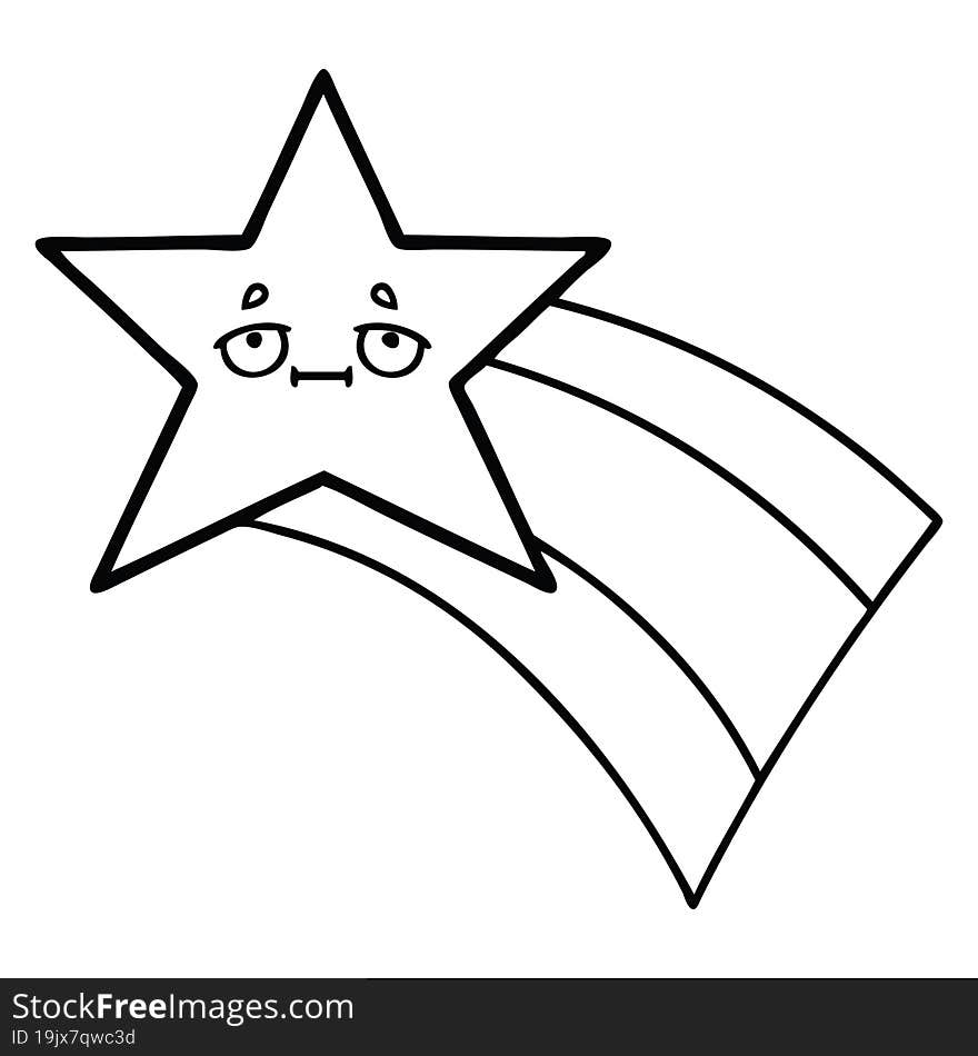 line drawing cartoon of a shooting rainbow star