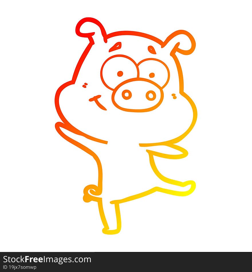 warm gradient line drawing happy cartoon pig dancing