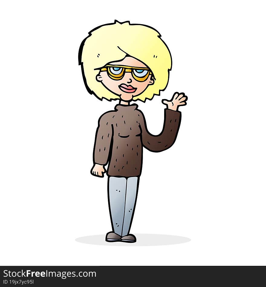 cartoon woman waving