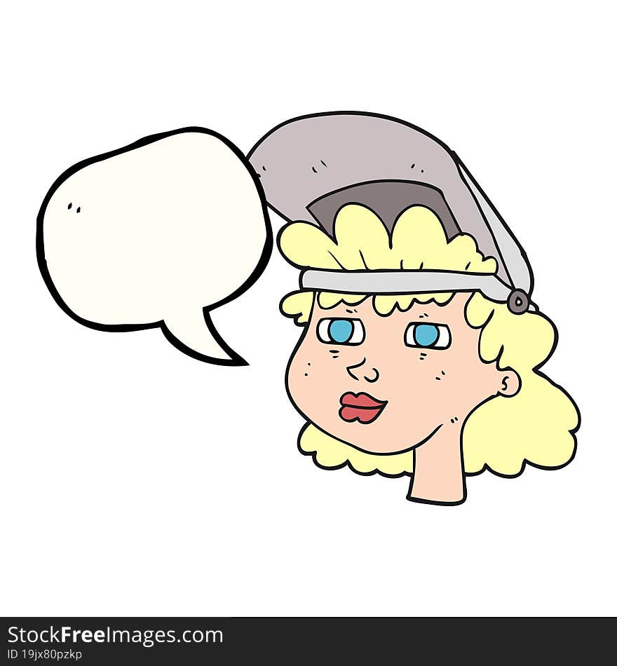 freehand drawn freehand drawn freehand drawn speech bubble cartoon woman with welding mask