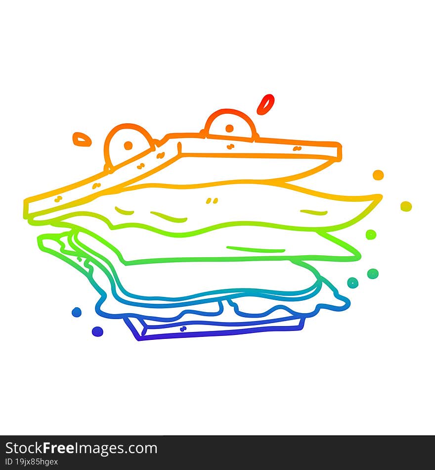 rainbow gradient line drawing sandwich cartoon character